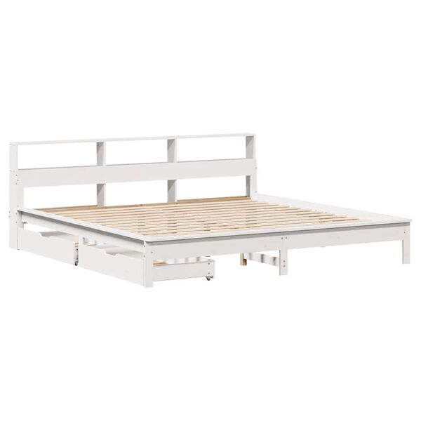 vidaXL Lit biblioth&egrave;que sans matelas blanc 200x200 cm bois pin massif