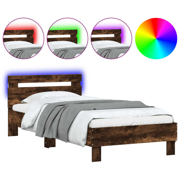 vidaXL Cadre de lit sans matelas avec lumi&egrave;res LED ch&ecirc;ne fum&eacute; 90x190cm