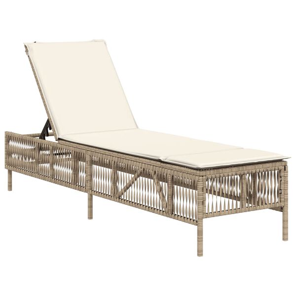 vidaXL Chaise longue avec coussin beige r&eacute;sine tress&eacute;e