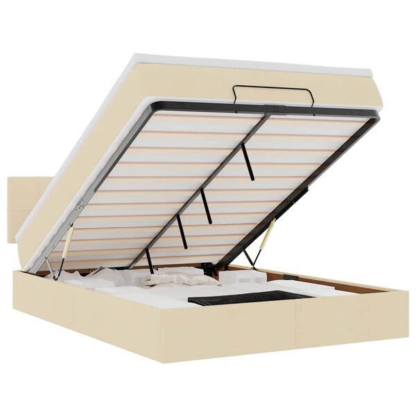 vidaXL Lit ottoman avec matelas et LED cr&egrave;me 140x190 cm tissu