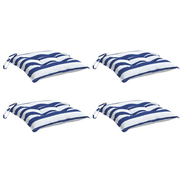 vidaXL Coussins de chaise lot de 4 rayures bleues blanches 50x50x7 cm