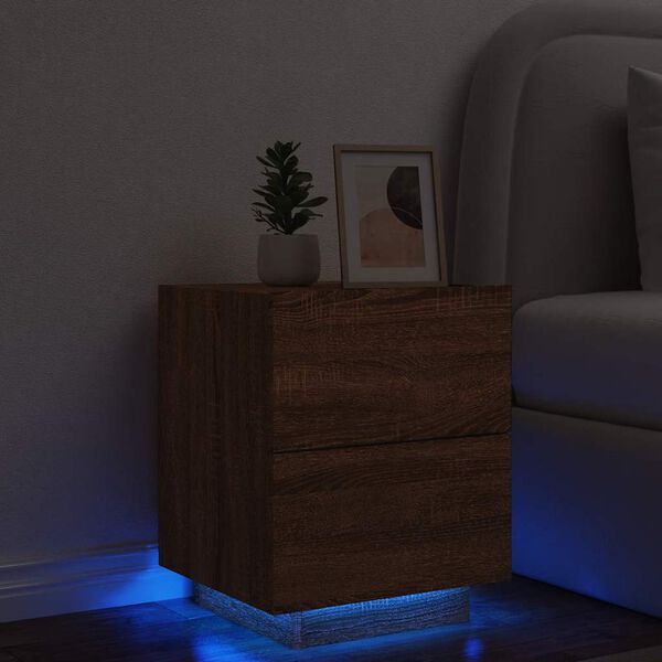vidaXL Armoire de chevet et lumi&egrave;res LED ch&ecirc;ne marron bois ing&eacute;nierie