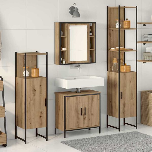 vidaXL Ensemble de mobilier de salle de bain avec &eacute;tag&egrave;re 4 pcs Marron