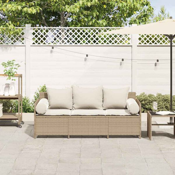 vidaXL Canapé de jardin avec coussins 3 places beige résine tressée