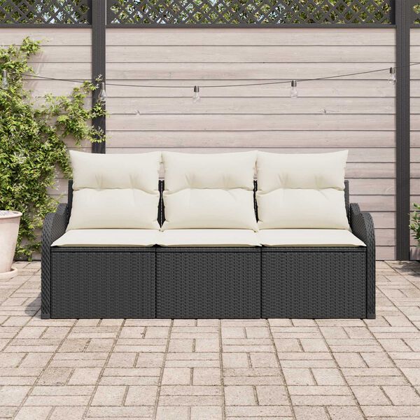 vidaXL Ensemble de canap&eacute; de jardin avec coussin 3 pcs Noir Poly rotin