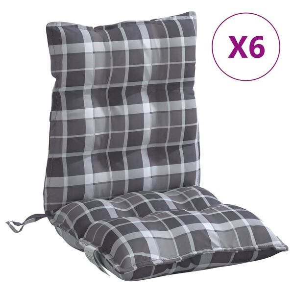 vidaXL Coussins de chaise &agrave; dossier bas lot de 6 motif &agrave; carreaux gris