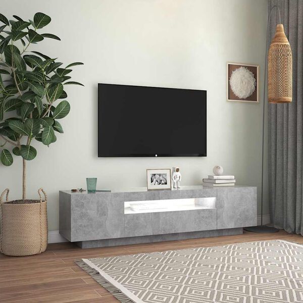 vidaXL Meuble TV avec lumi&egrave;res LED gris b&eacute;ton 160x35x40 cm