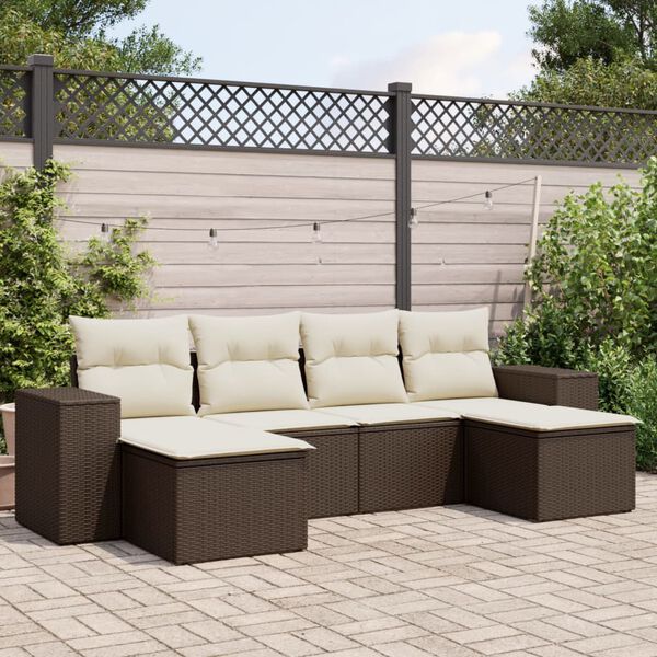 vidaXL Salon de jardin avec coussins 6 pcs marron r&eacute;sine tress&eacute;e