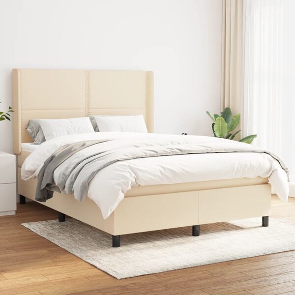 vidaXL Sommier &agrave; lattes de lit avec matelas Cr&egrave;me 140x190 cm Tissu