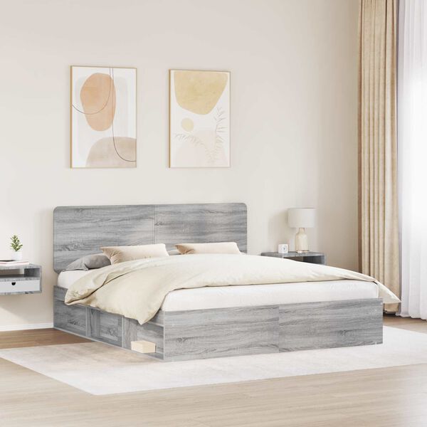 vidaXL Cadre de lit Gris Sonoma 180 x 200 cm Bois de pin massif