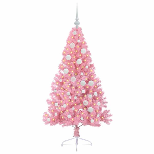 vidaXL Sapin de No&euml;l artificiel pr&eacute;-&eacute;clair&eacute; Rose 120 cm PVC