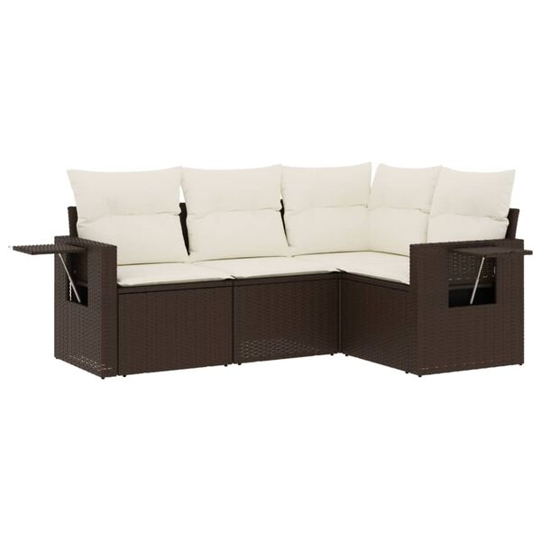 vidaXL Salon de jardin 4 pcs avec coussins marron r&eacute;sine tress&eacute;e