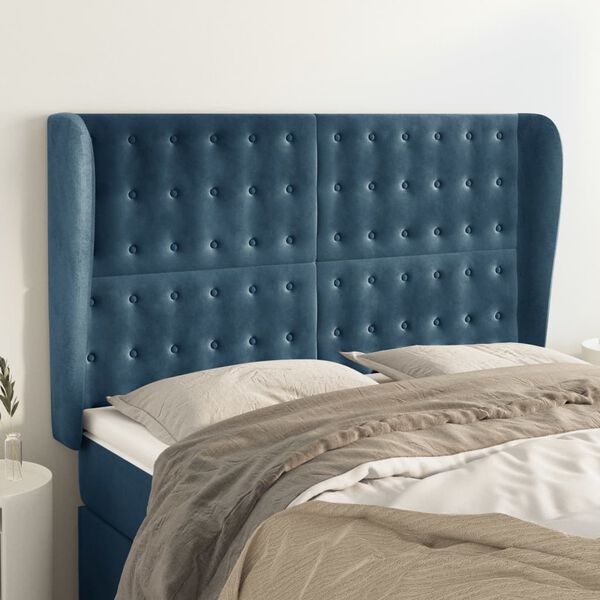 vidaXL Tête de lit avec oreilles Bleu foncé 147x23x118/128 cm Velours