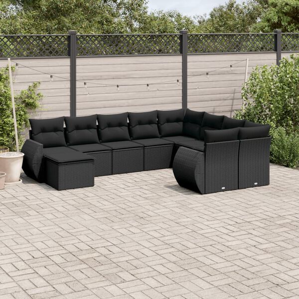 vidaXL Salon de jardin 10 pcs avec coussins noir r&eacute;sine tress&eacute;e