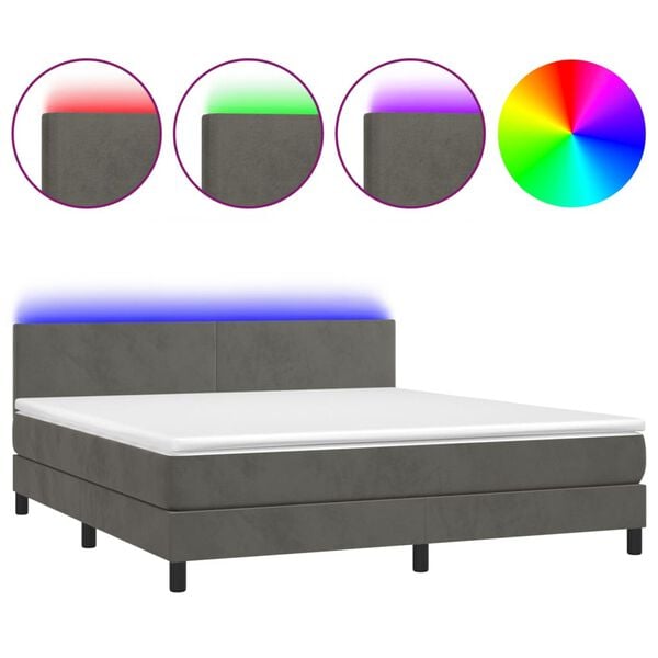 vidaXL Sommier &agrave; lattes de lit avec matelas LED Gris fonc&eacute; 160x200 cm