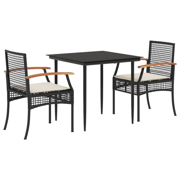 vidaXL Ensemble à manger de jardin avec coussins 3 pcs Noir