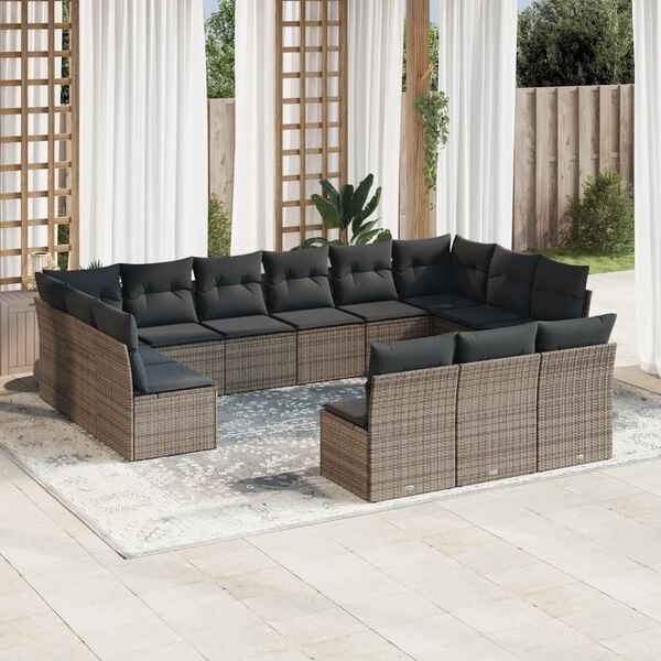 vidaXL Salon de jardin avec coussins 13 pcs gris r&eacute;sine tress&eacute;e