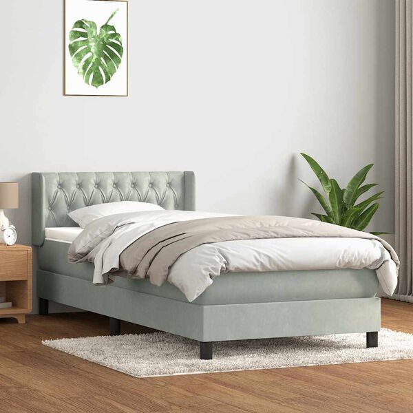 vidaXL Sommier &agrave; lattes de lit et matelas gris clair 90x210 cm velours