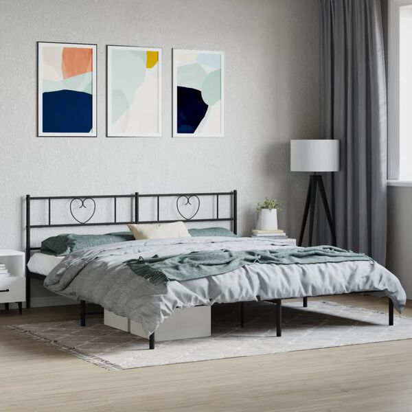 vidaXL Cadre de lit métal sans matelas et tête de lit noir 180x200 cm
