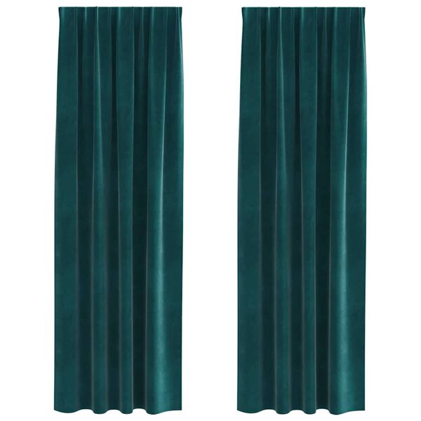 vidaXL Rideaux occultants 2 pcs Vert fonc&eacute; 140 x 225 cm Velours