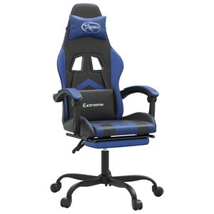 vidaXL Chaise de jeu pivotante et repose-pied Noir et bleu Similicuir