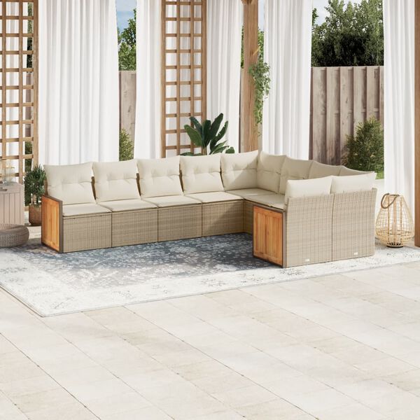 vidaXL Salon de jardin avec coussins 9 pcs beige r&eacute;sine tress&eacute;e