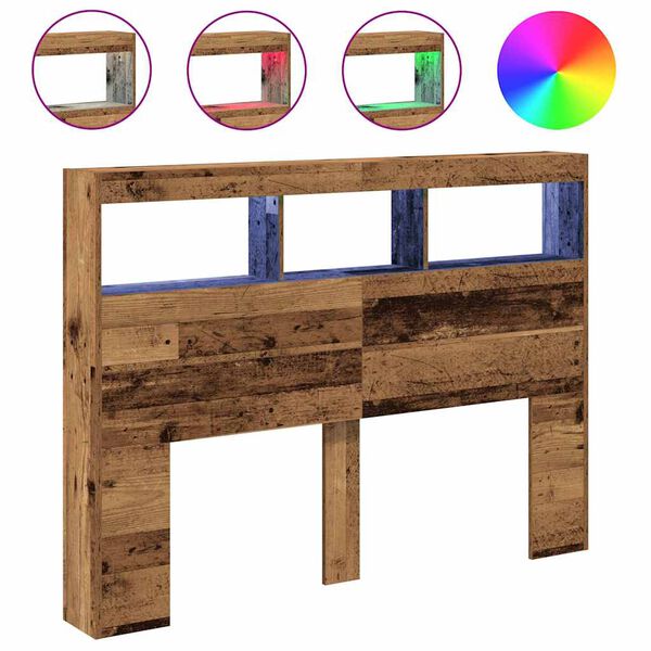 vidaXL Armoire t&ecirc;te de lit avec LED vieux bois 140x17x102 cm