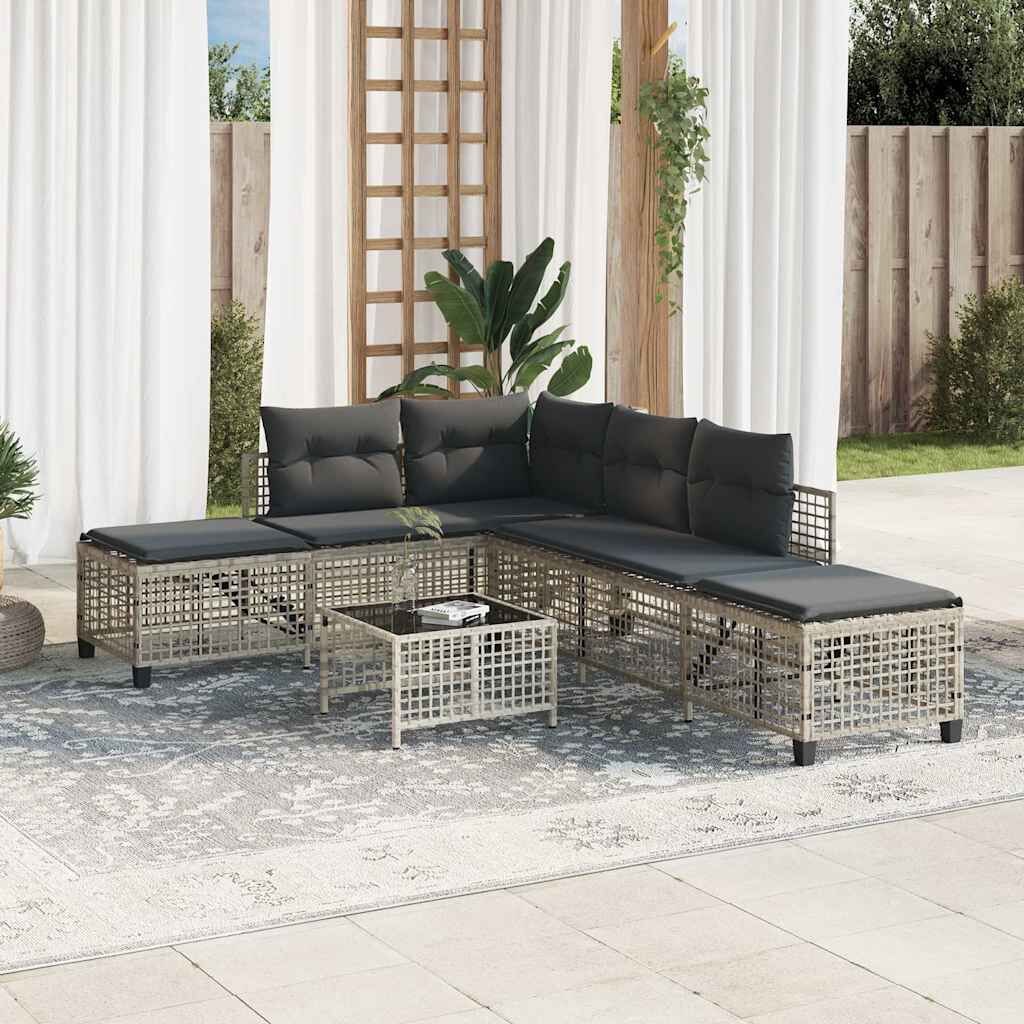 Salon De Jardin 4 Pièces En Résine Tressée - Canapé D'angle, Coussins Gris, Résistant Aux UV, Avec Rangement - 3