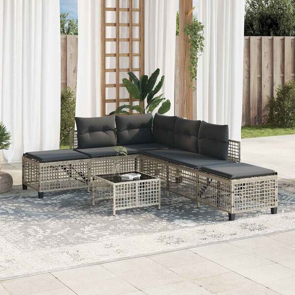 vidaXL Salon de jardin d'angle avec coussins 3 pcs gris clair rotin