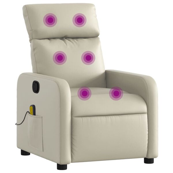 vidaXL Fauteuil inclinable de massage Cr&egrave;me Similicuir