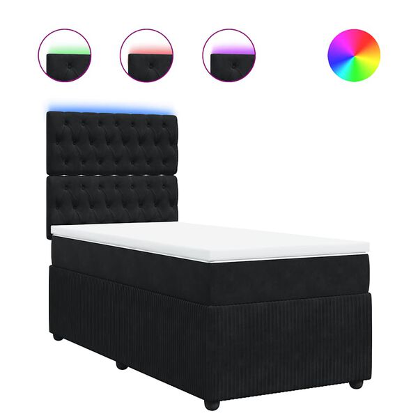 vidaXL Sommier &agrave; lattes de lit avec matelas Noir 90x200 cm Velours