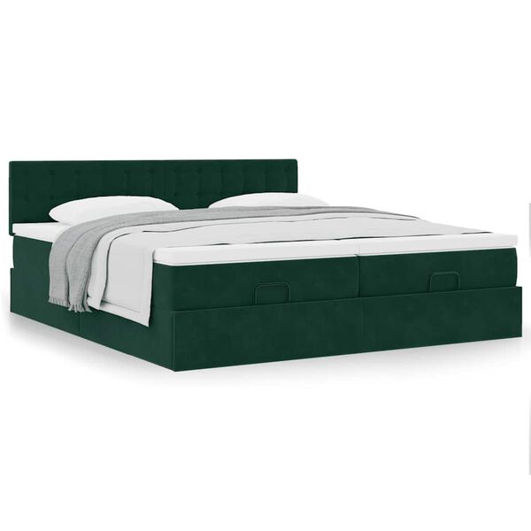 vidaXL Cadre de lit ottoman avec matelas vert fonc&eacute; 160x200 cm velours