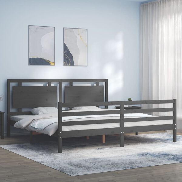 vidaXL Cadre de lit sans matelas gris 200x200 cm bois massif