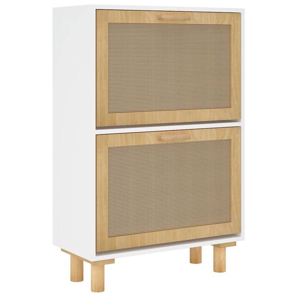 vidaXL Armoire &agrave; chaussures Blanc 52x25x80 cm Bois d'ing&eacute;nierie/rotin
