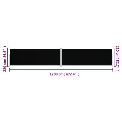 Auvent latéral rétractable Noir 200x1000 cm