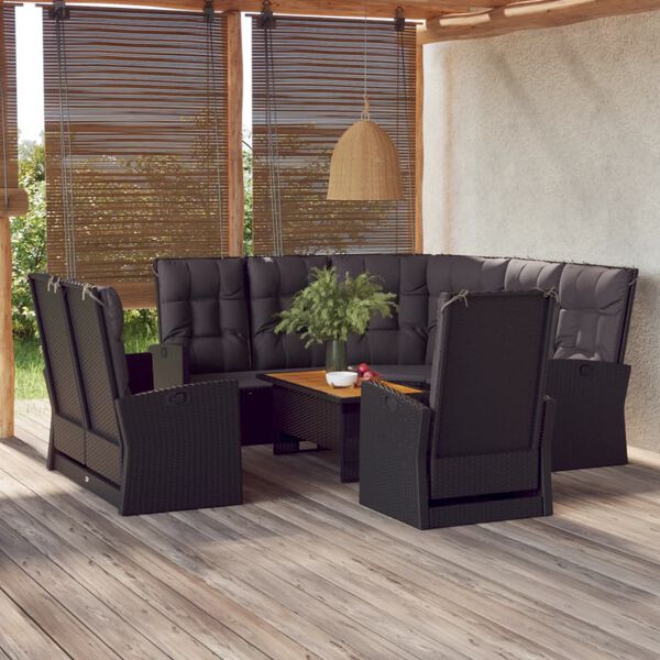 vidaXL Salon de jardin 4 pcs avec coussins Noir R&eacute;sine tress&eacute;e