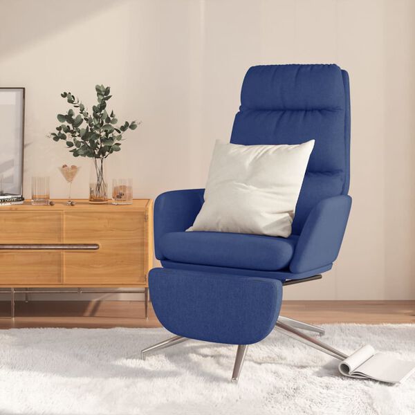 vidaXL Chaise de relaxation avec repose-pied Bleu Tissu