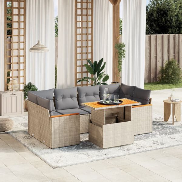 vidaXL Salon de jardin avec coussins 7 pcs beige r&eacute;sine tress&eacute;e