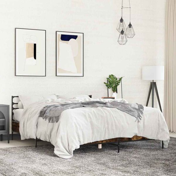 vidaXL Cadre de lit sans matelas ch&ecirc;ne fum&eacute; 150x200 cm