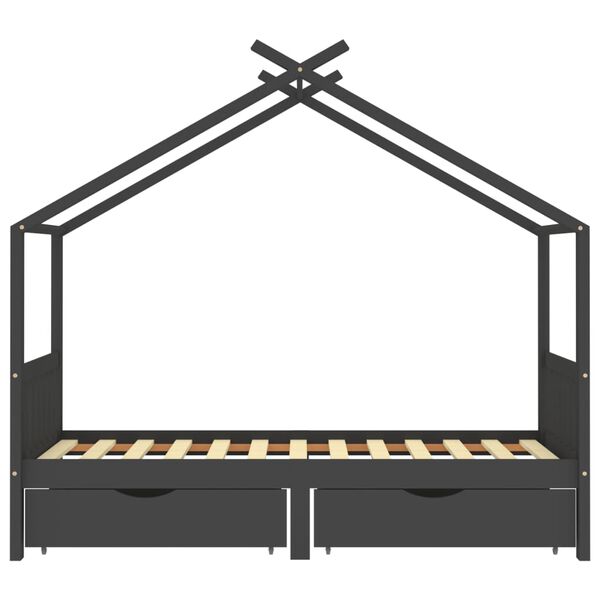 vidaXL Cadre de lit d'enfant avec tiroirs Gris fonc&eacute; Pin 90x200 cm