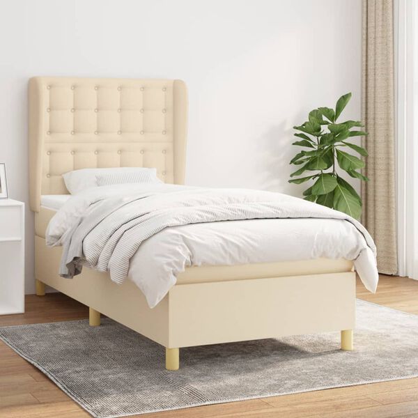 vidaXL Sommier &agrave; lattes de lit et matelas Cr&egrave;me 90x190 cm Tissu