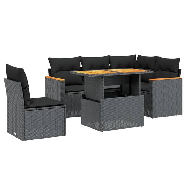 vidaXL Salon de jardin 6 pcs avec coussins noir r&eacute;sine tress&eacute;e