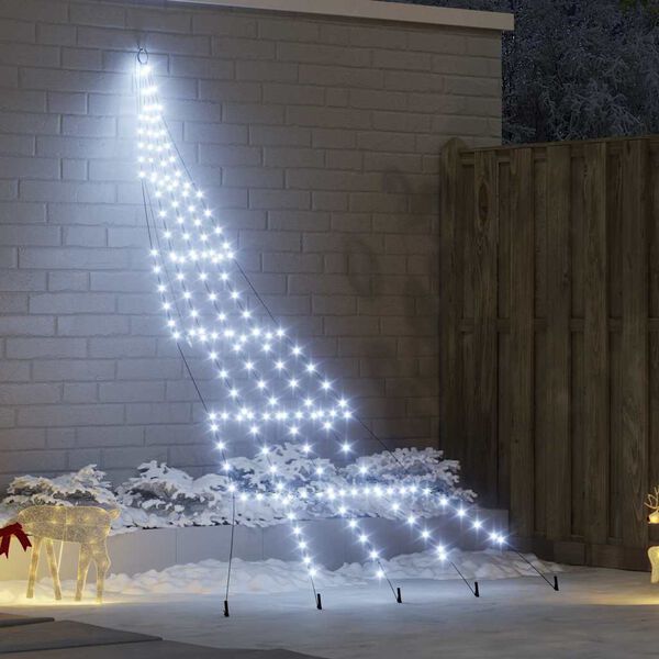 vidaXL Arbre de No&euml;l LED avec piquets au sol Blanc froid 306 cm M&eacute;tal