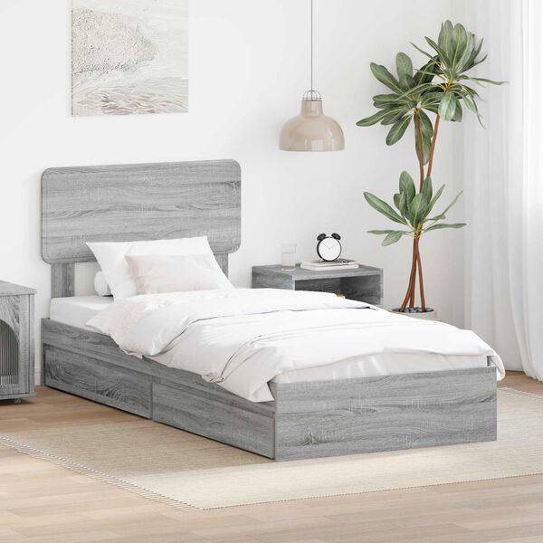 vidaXL Lit de Rangement Gris Sonoma 100 x 200 cm Bois d'ing&eacute;nierie