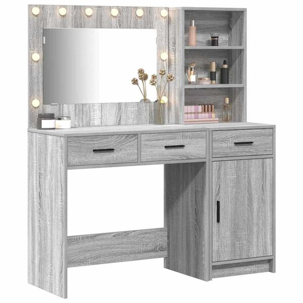 vidaXL Table de Toilette avec tiroir 2 pcs Gris Bois d'ing&eacute;nierie