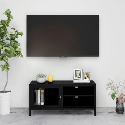 vidaXL Meuble TV Noir 90x30x44 cm Acier et verre