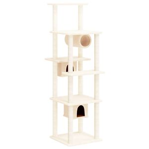 vidaXL Arbre &agrave; chat avec griffoirs en sisal Cr&egrave;me 169 cm