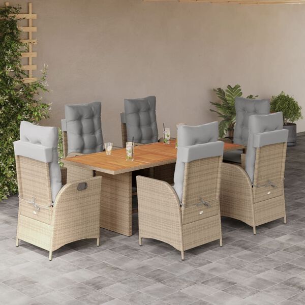 vidaXL Ensemble &agrave; manger de jardin coussins 7 pcs m&eacute;lange beige rotin