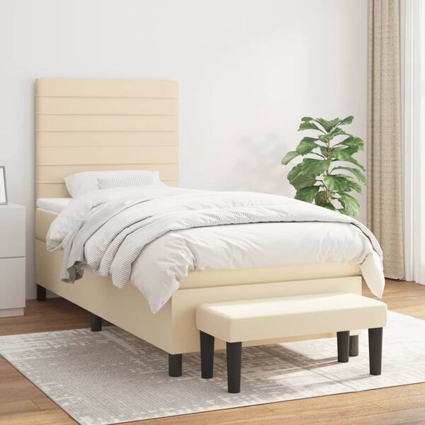 vidaXL Sommier &agrave; lattes de lit et matelas Cr&egrave;me 90x190 cm Tissu