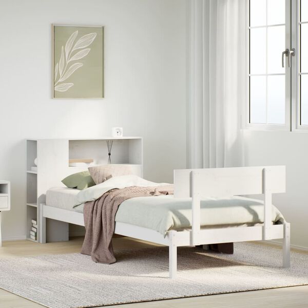 vidaXL Lit bibliothèque sans matelas blanc 90x200cm bois de pin massif